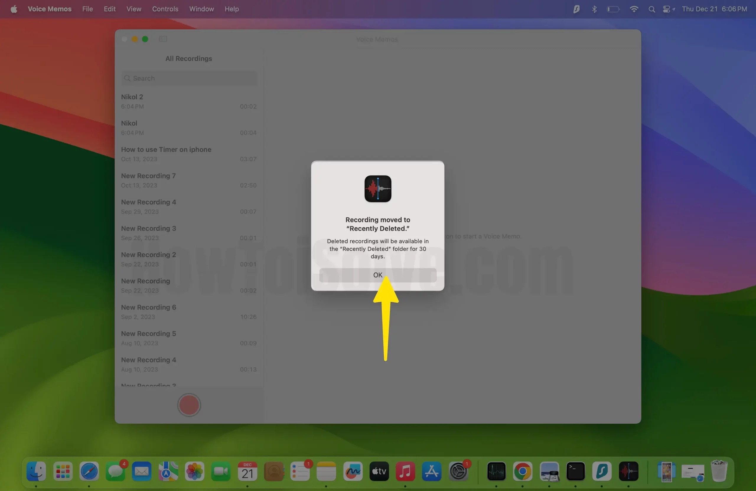 Select ok button on mac