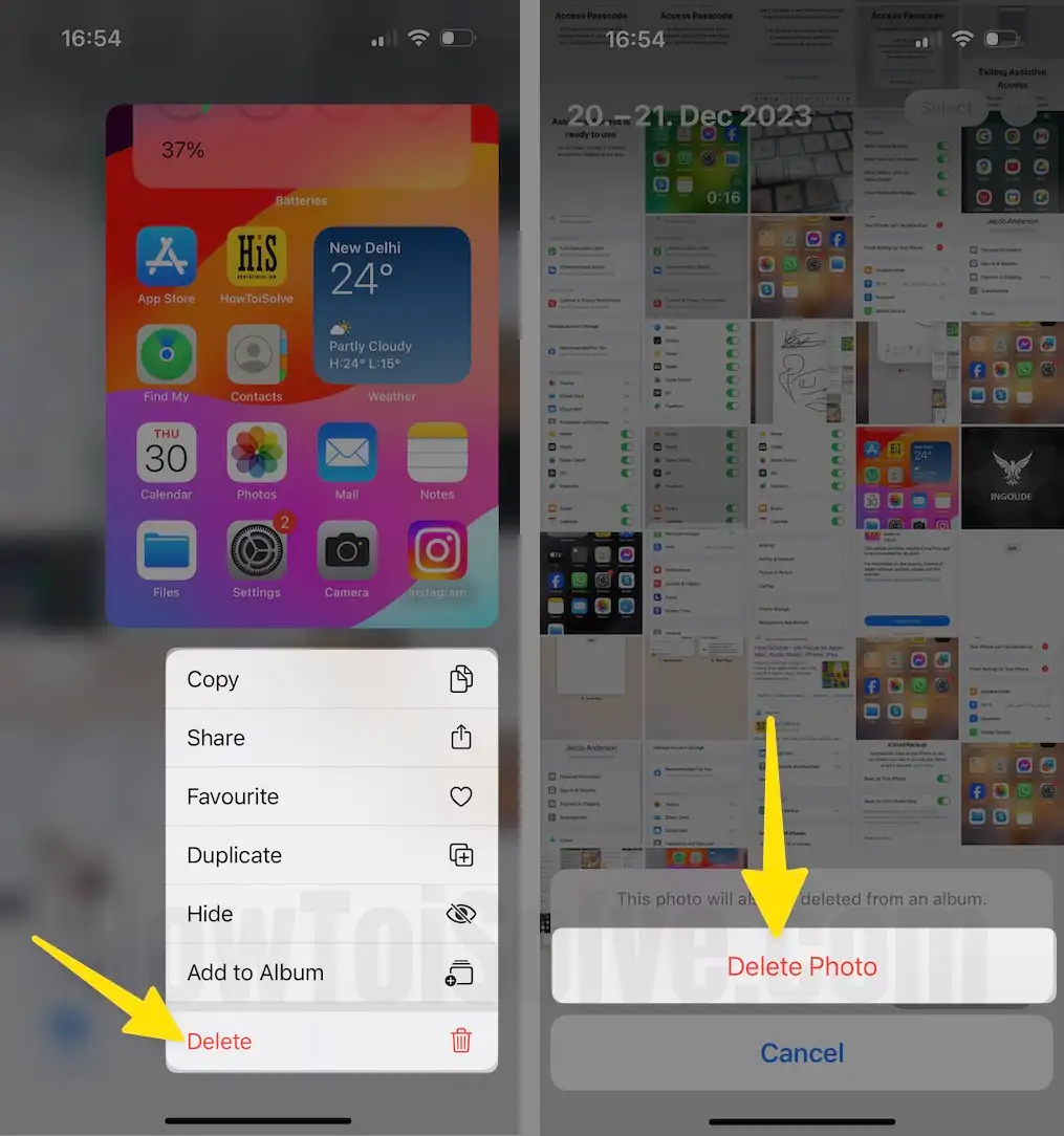 Select the delete tap on delete photo on iPhone