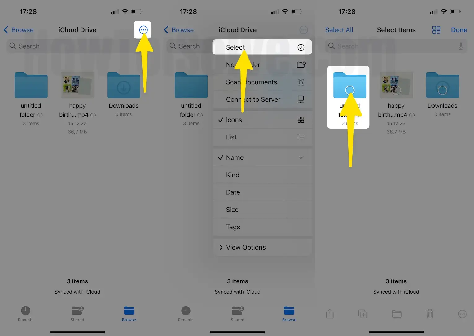 Tap three icon then select folder on iPhone