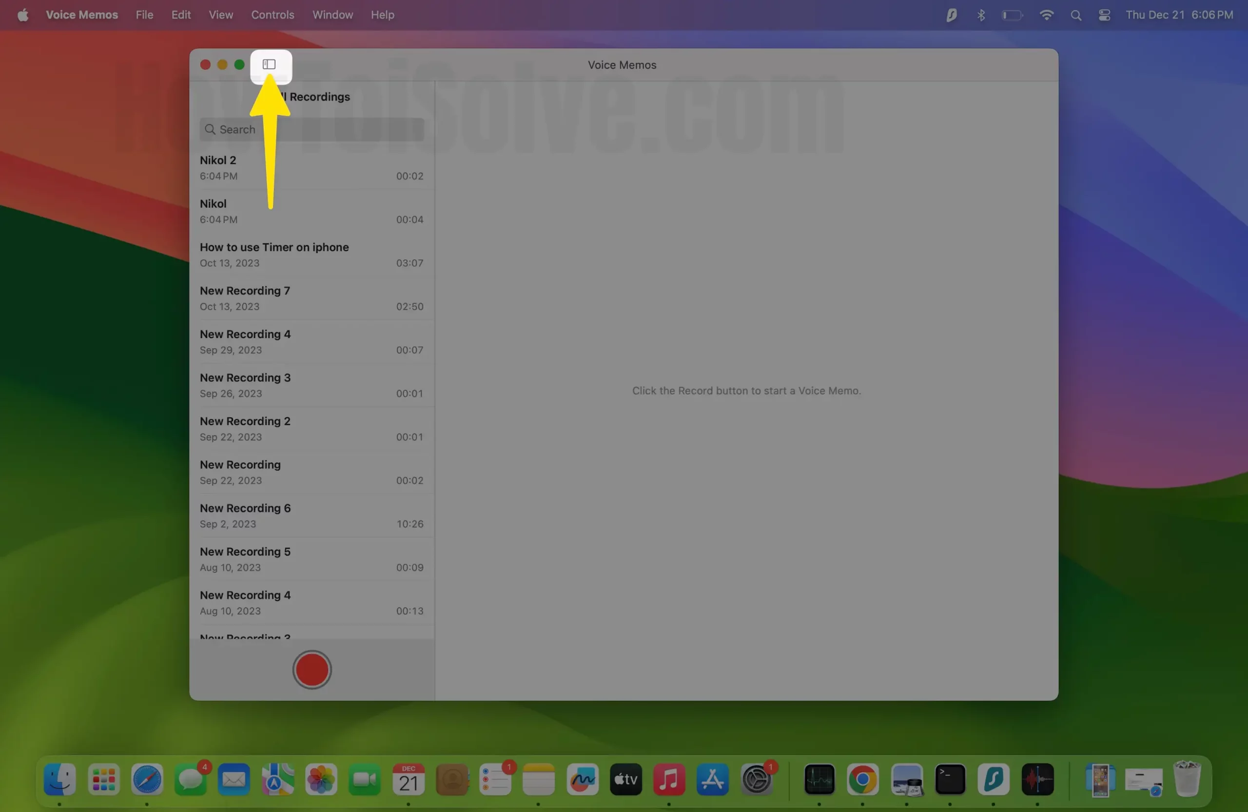 Click on back voice memos on mac