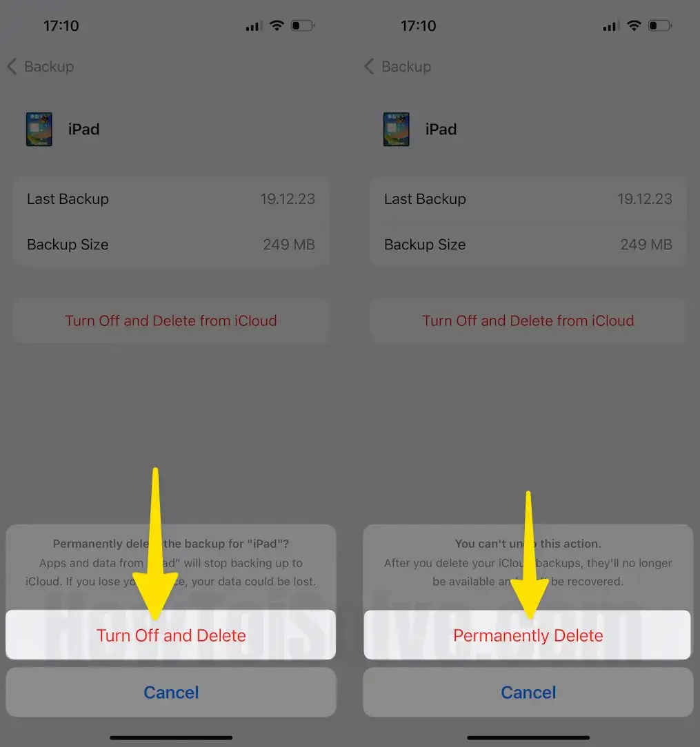 Select turn off and delete tap permanently delete on iPhone