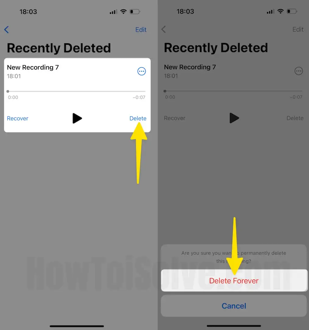 Tap delete button and delete forever on iPhone
