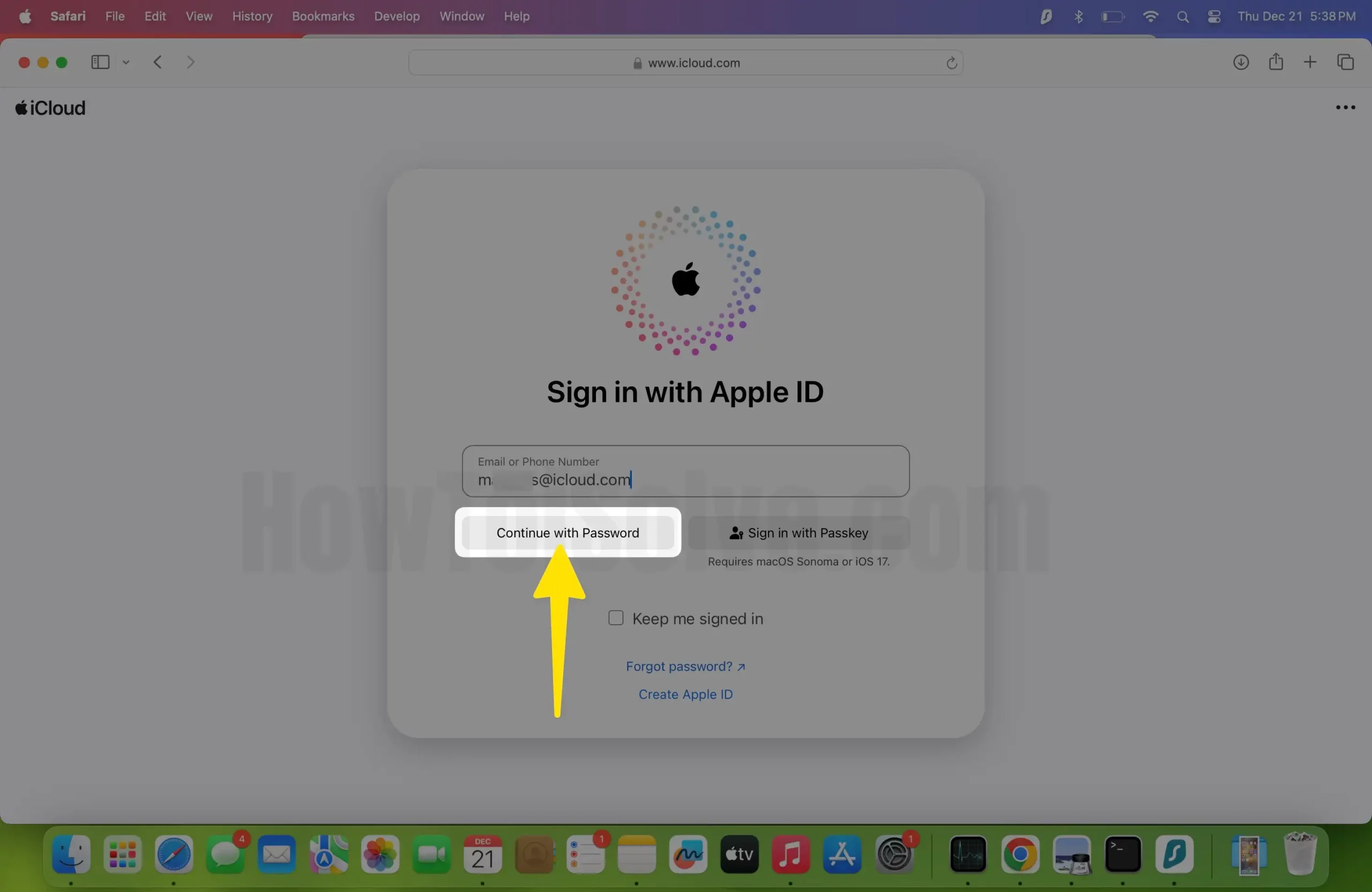 Click continue with password on mac