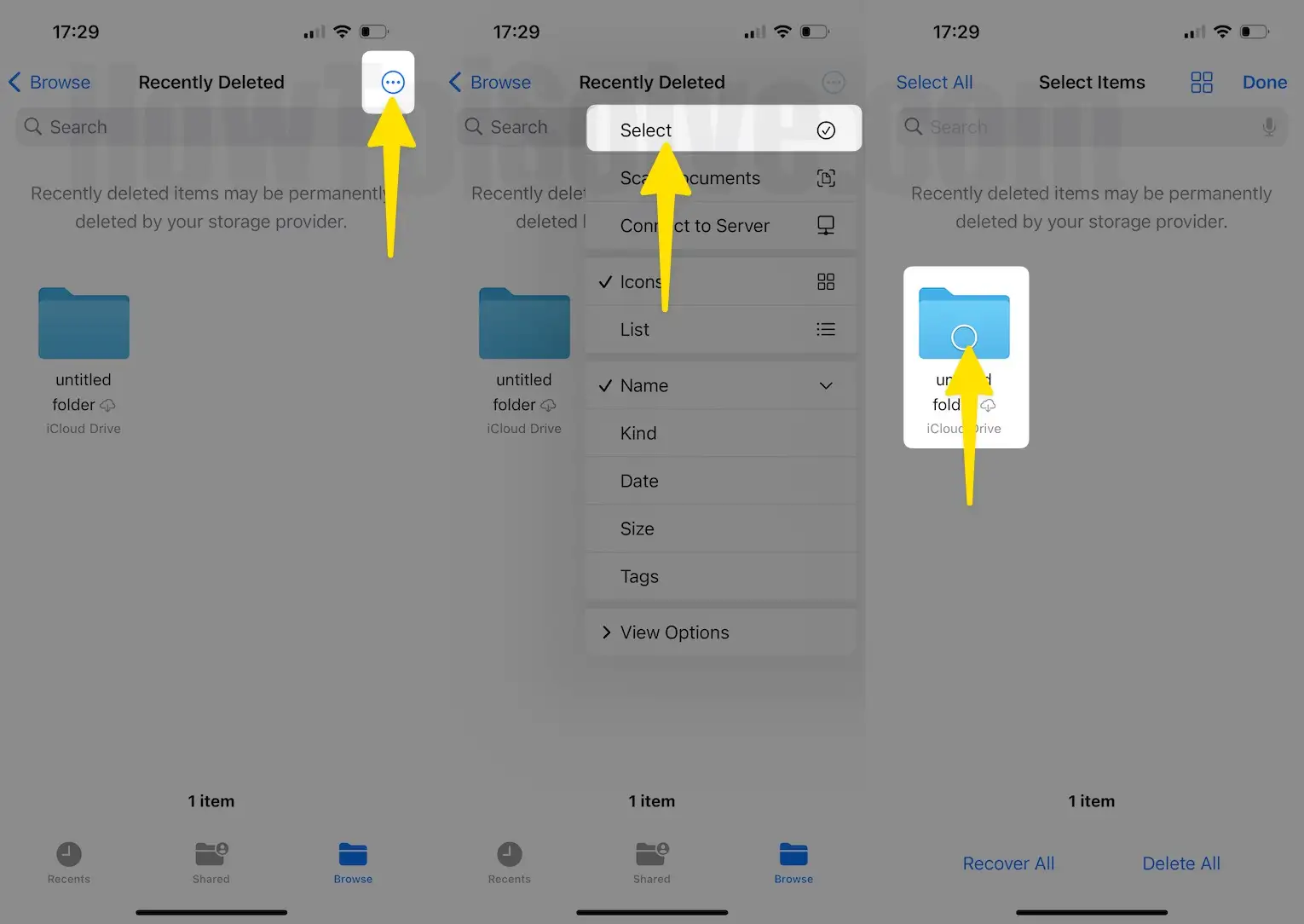 Tap three icon the select option in folder on iPhone