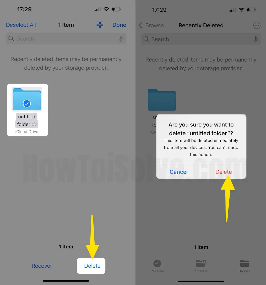 Tap delete then delete folder on iPhone