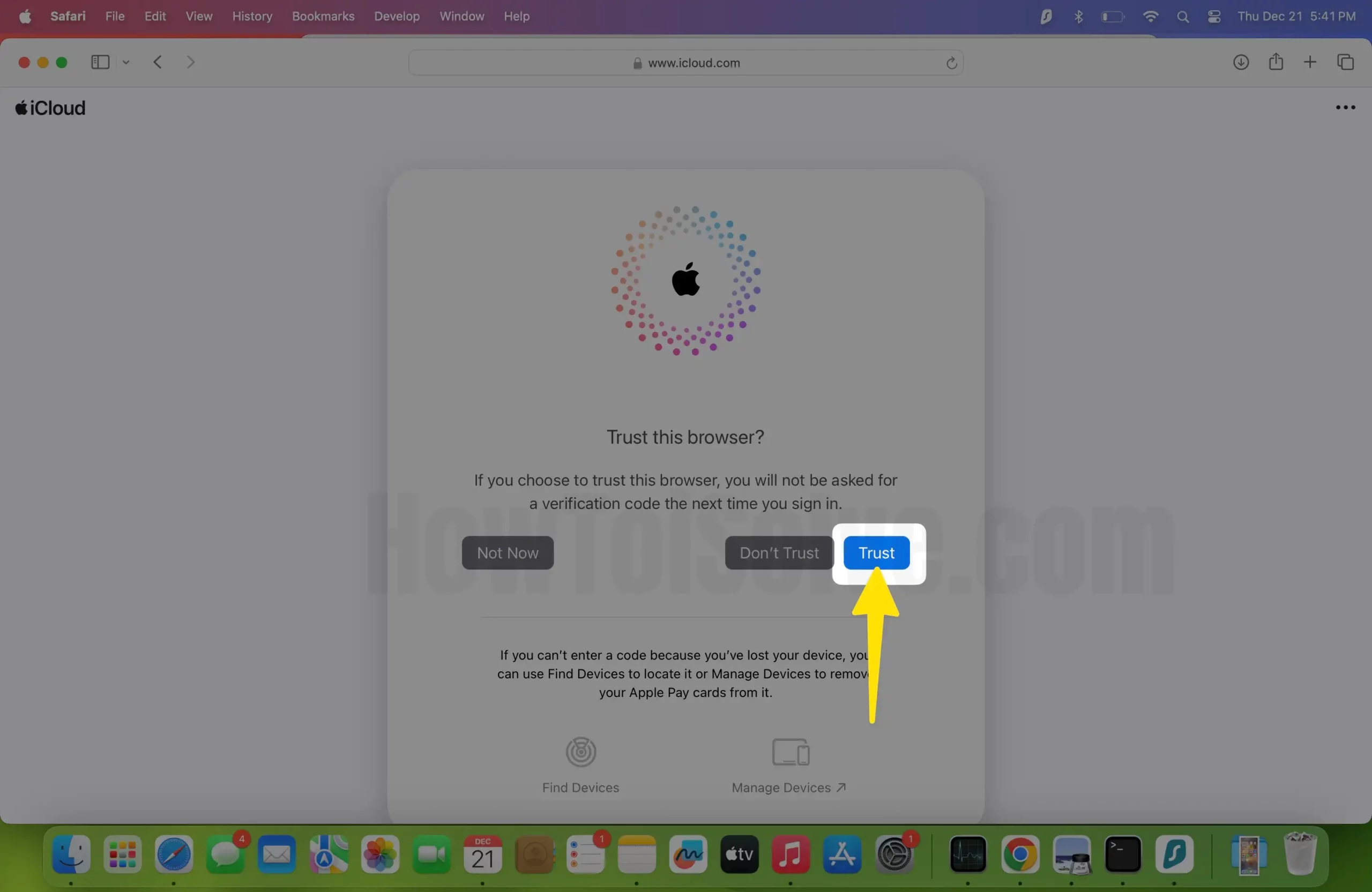 Select trust on mac