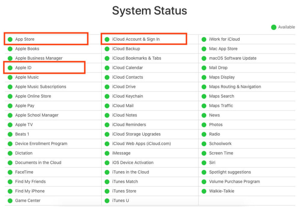 Apple Server Status for App Store