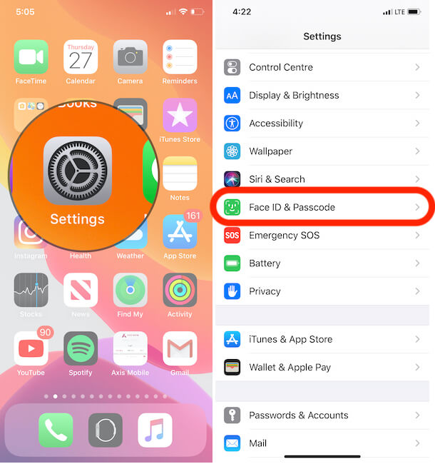 Face ID & Passcode settings on iPhone
