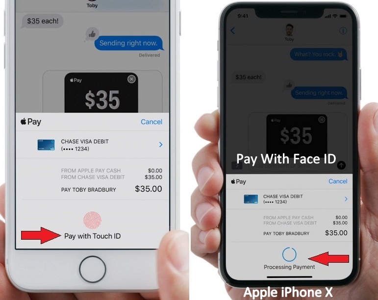 Hold your finger on home button to give permition to pay your friend on iPhone X pay with Face ID