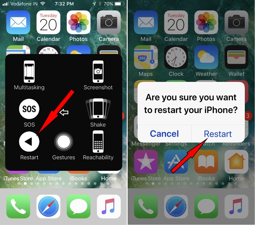 Tap on Restart and confirm to restart your iPhone without home button iOS 11