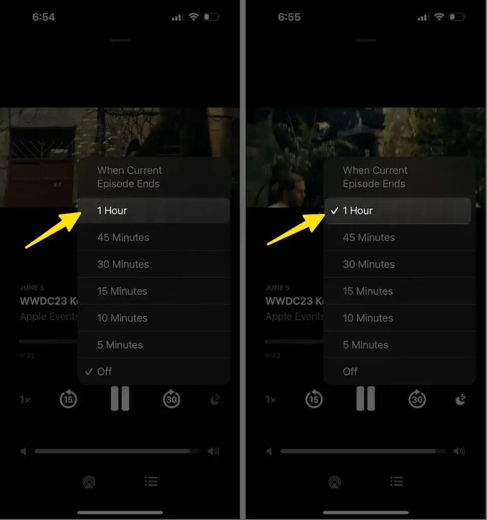 Tap on the moon icon a screen pop up choose time to set sleep timer
