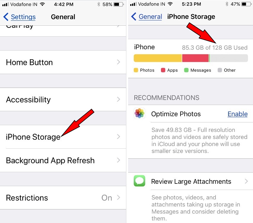 iPhone Storage iOS 11 or later iPhone iPad