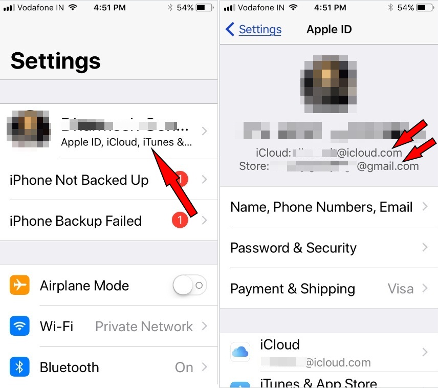 user information into settings app to view Apple ID and other information