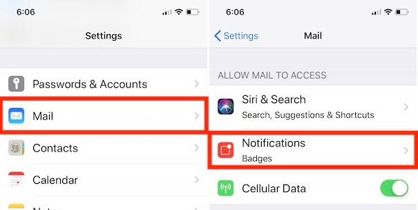 1 Mail app Notifications settings on iPhone in iOS