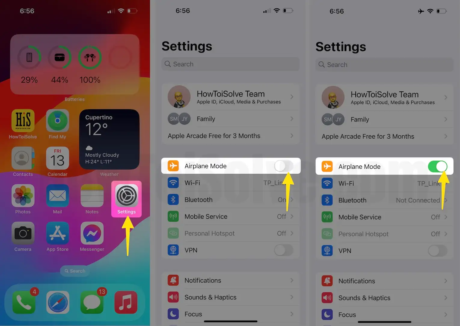 Turn on AirPlane Mode on iPhone