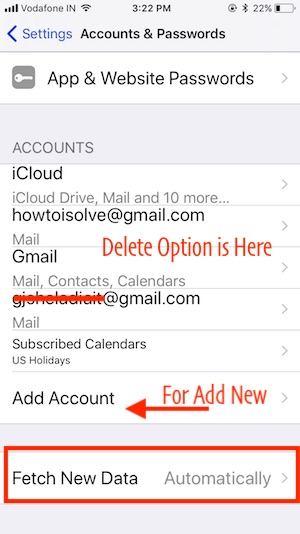 2 Delete add or Option for Fetch New Data in iOS 11