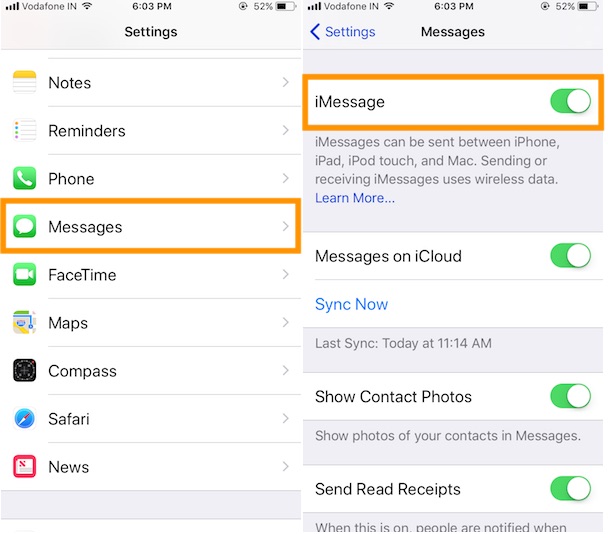 2 Enable iMessage on New Number from iPhone or iPad