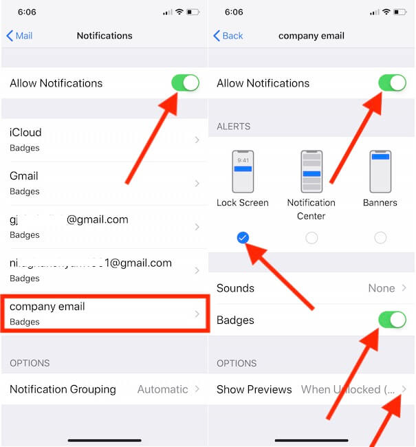 2 Manage Mail Notification settings on iPhone