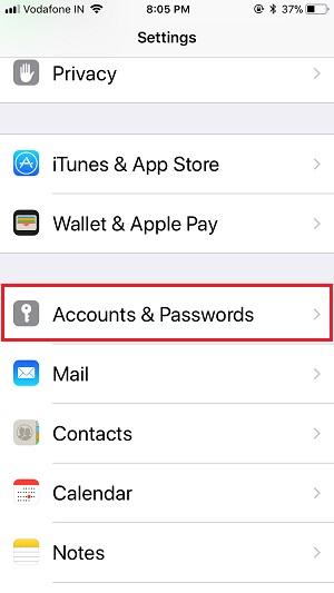 3 Accounts and Password in iPhone and iPad settings app