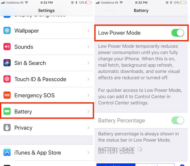 4 Enable low power mode on iOS 11 in iPhone and iPad