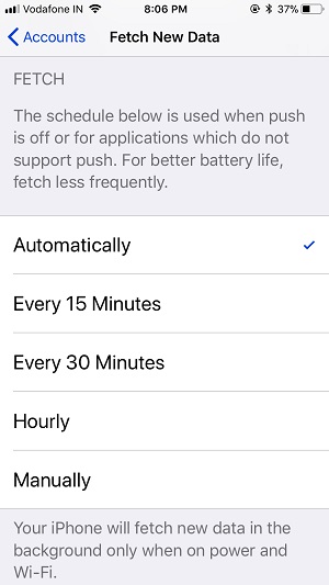 5 Set Fetch New Data Time for Mail app on iOS 11