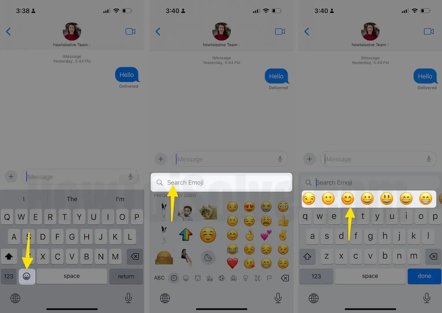 Select emoji search emoji select on iPhone