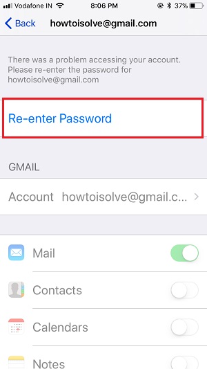 7 Re-Enter password on iPhone mail app