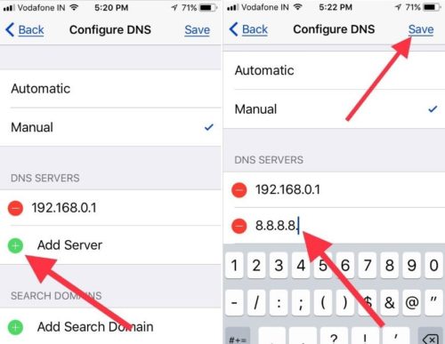 Add Server manually to set google DNS on iPhone iPad in iOS 11 or later