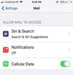 Allow Mail app access on Cellular Data or Mobile data on iPhone