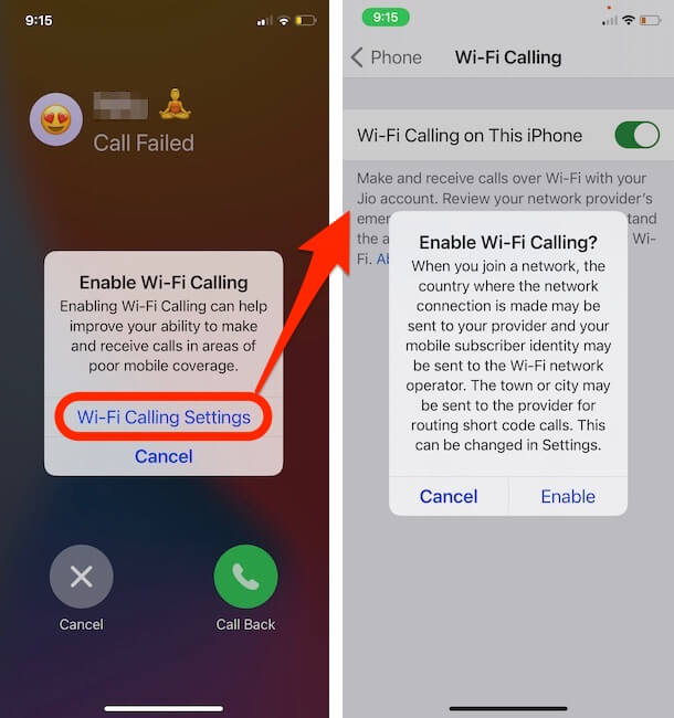 Call Failed Suggest to Turn on Wi-FI Calling