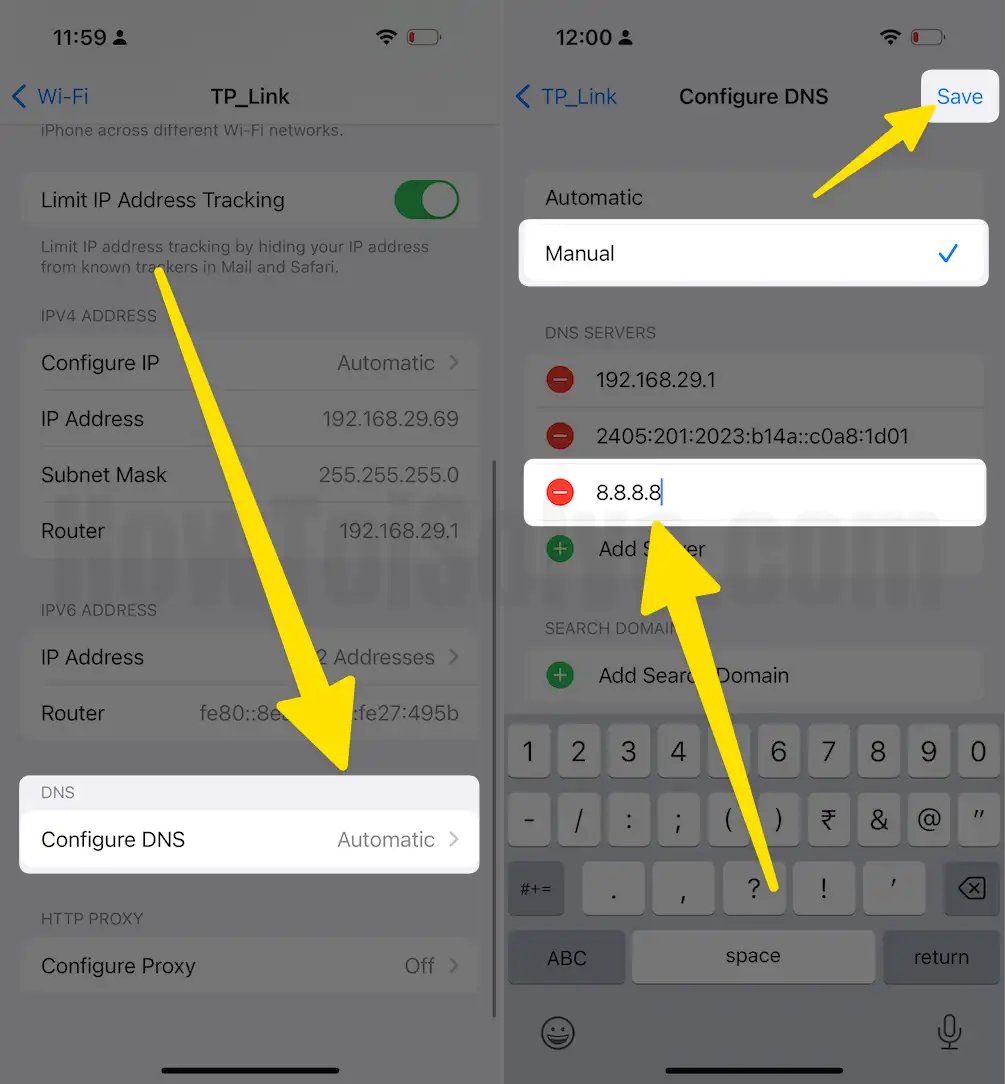 Configure DNS on iPhone WiFi Settings