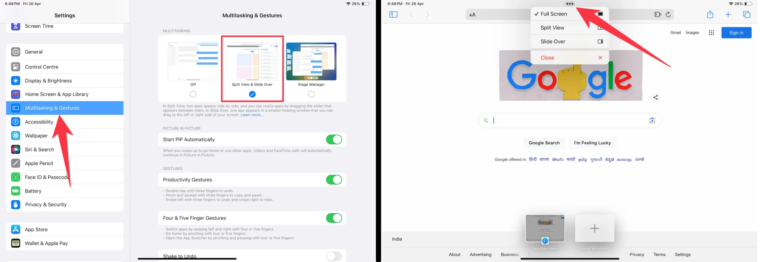 Enable Split View & Slide Over from settings on iPad