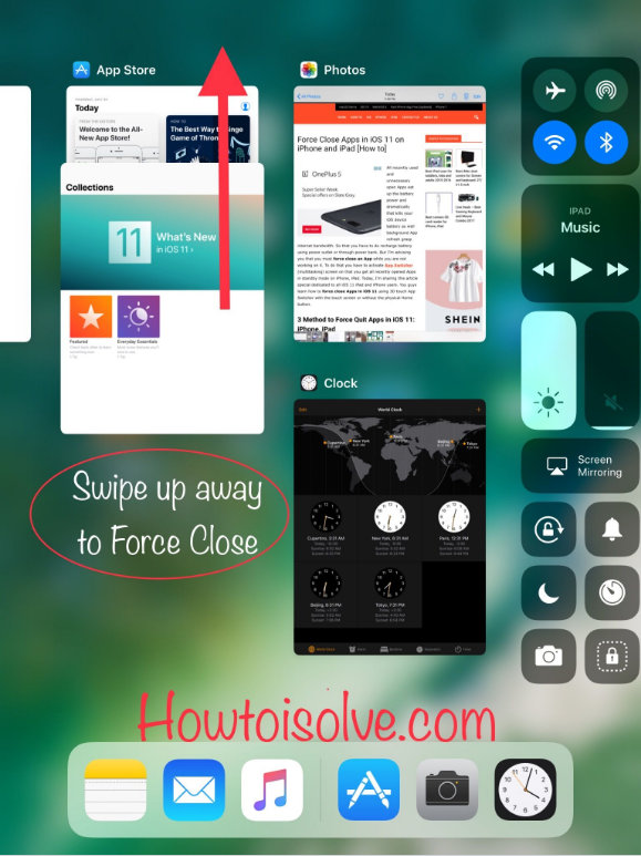 Force quit an App on iPad pro iPad Air iPad Mini iOS 11 using Gestures without Home button