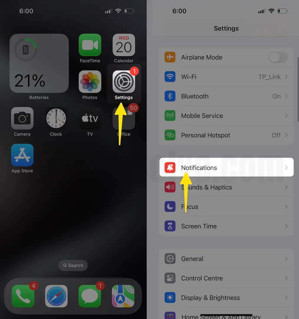 Open Notifications settings on iPhone