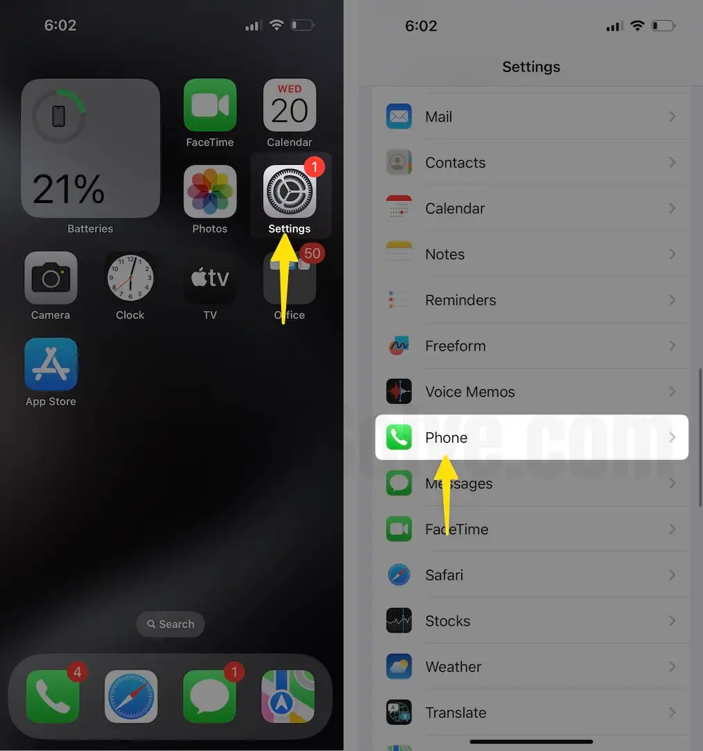 Phone Settings on iPhone