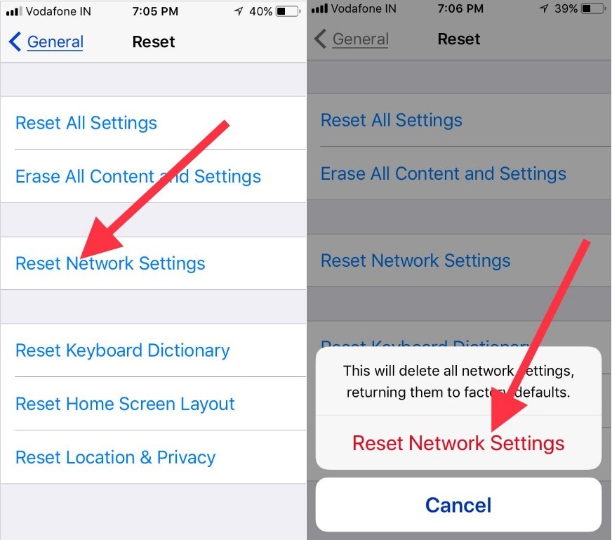Сброс настроек сети на iPhone iPad в iOS 11 или новее