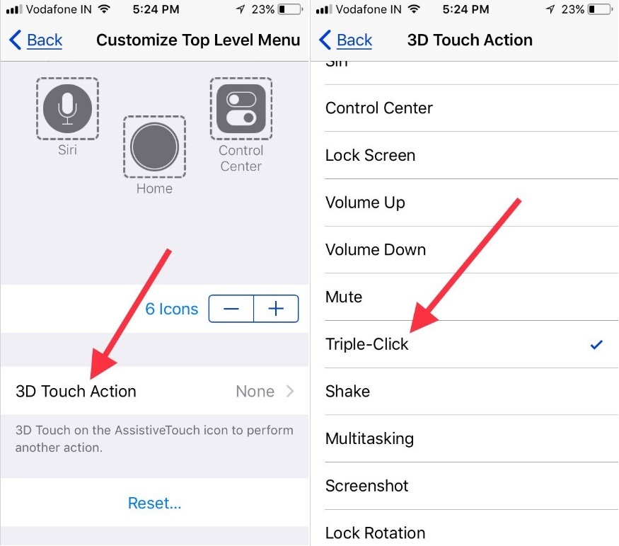 Tap 3D touch Action then set Triple-Click to enable dark mode on iPhone and iPad