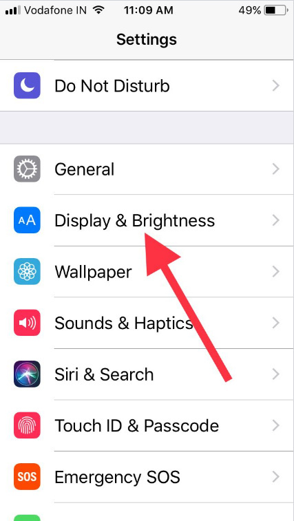 Display and Brightness Settings to open riase to wake iOS 11 or later iPhone
