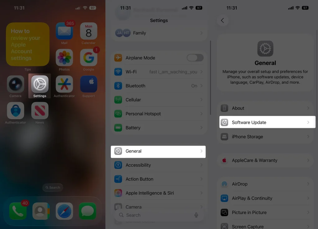 how to check for software update on iphone