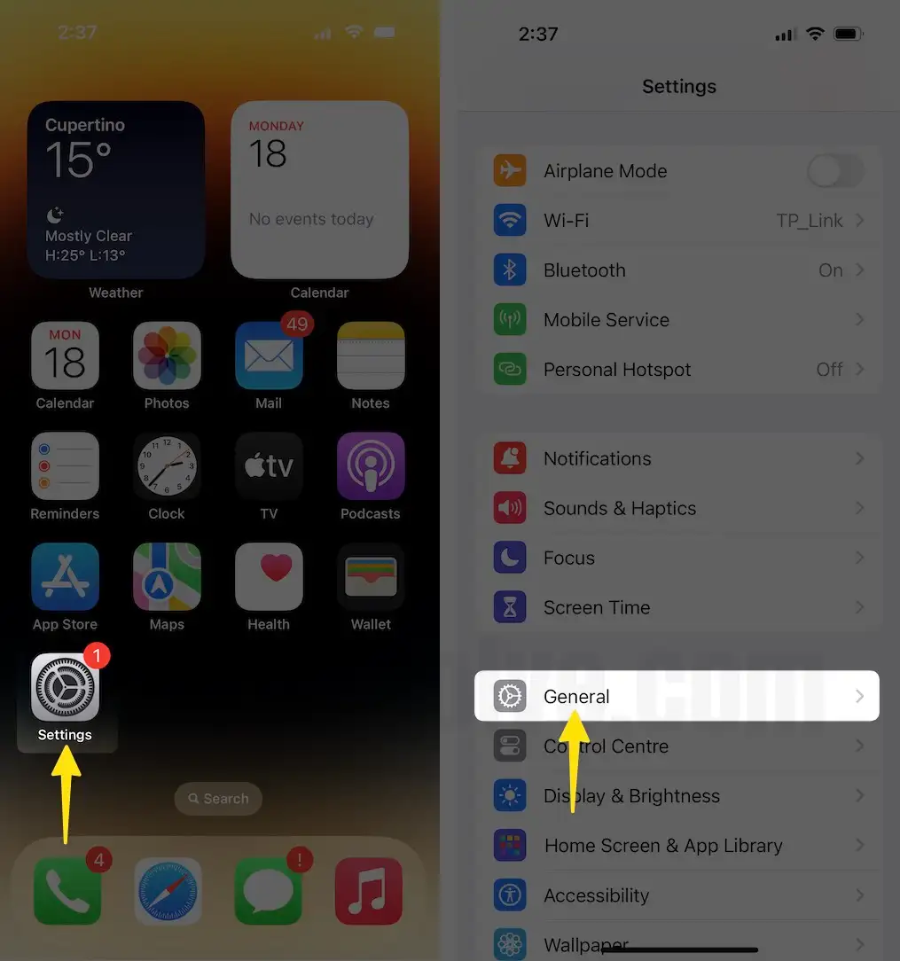 Open General Settings On iPhone
