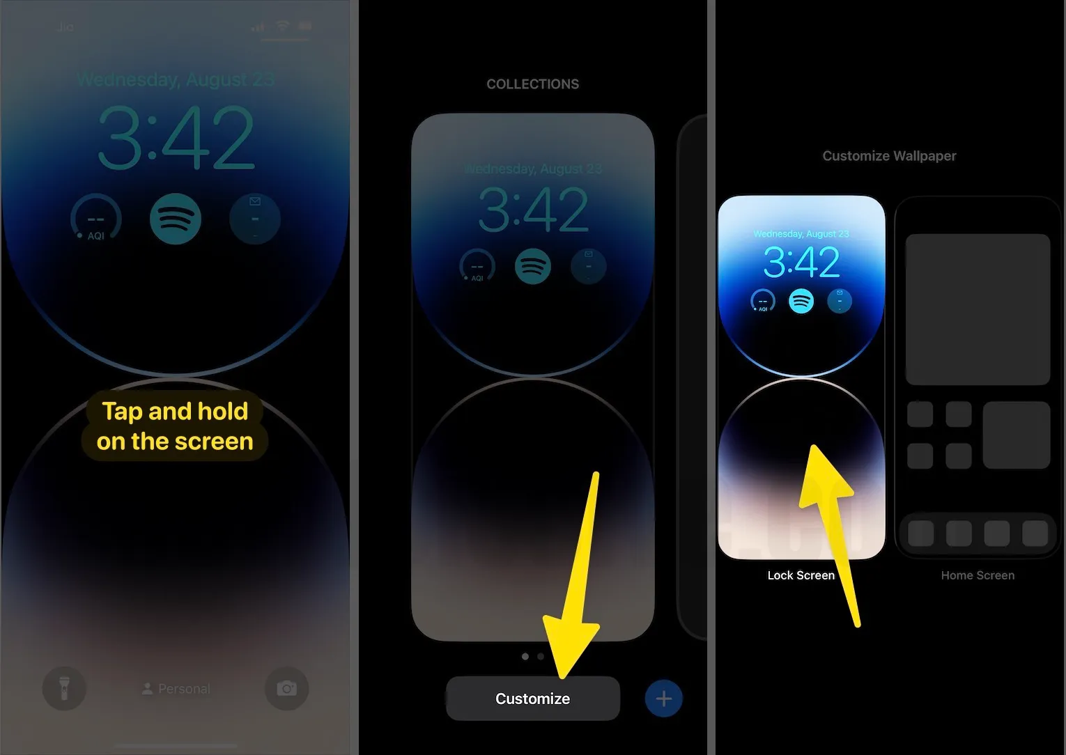 Tap and hold on the screen click customize tap on click on iphone