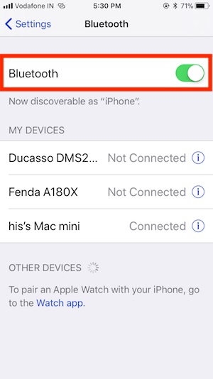 2 Enable Bluetooth on iPhone from Settings