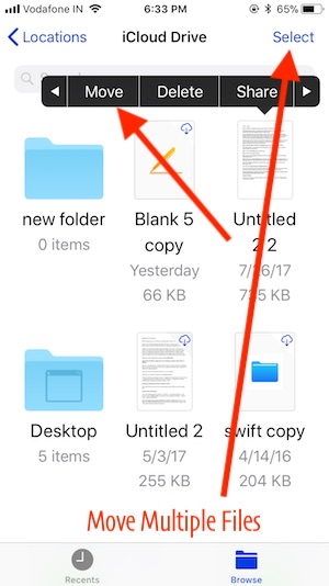 2 Переместите файл из iCloud Drive в другое место в приложении 