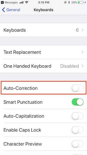3 Disable Auto Correction on iPhone keyboard