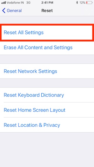 4 Reset All settings on iPhone