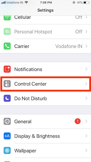 6 Control Center setting on iPhone