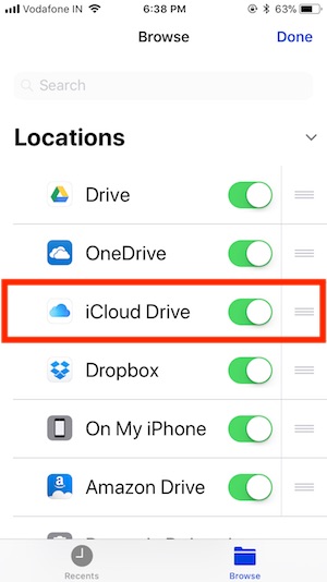 6 Enable iCloud Drive under files app locations