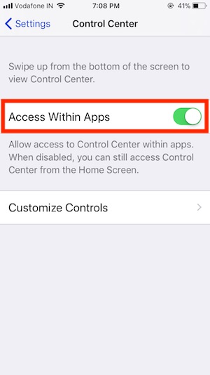 7 Control Center Access Within App on iPhone