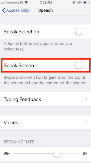 9 Disable Speak Screen on iPhone