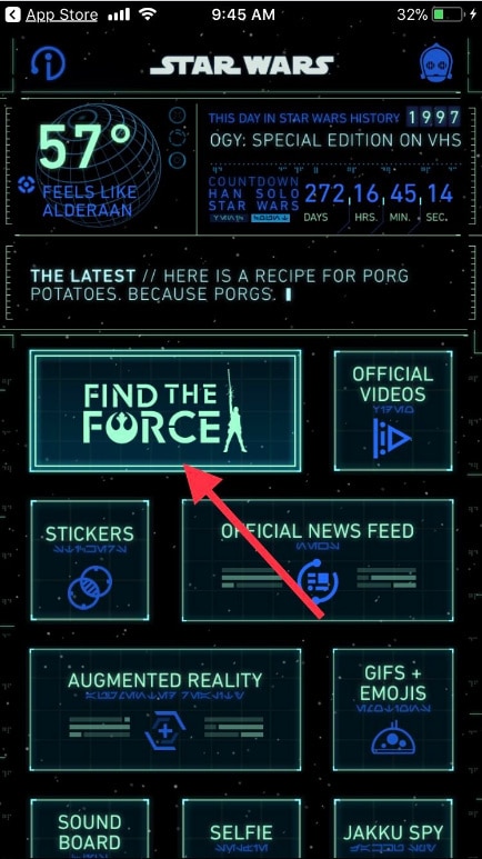 Tap on Find the Force Star Wars on your iPhone
